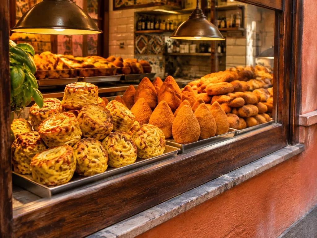 Die Theke einer Frittierstube in der Altstadt von Neapel